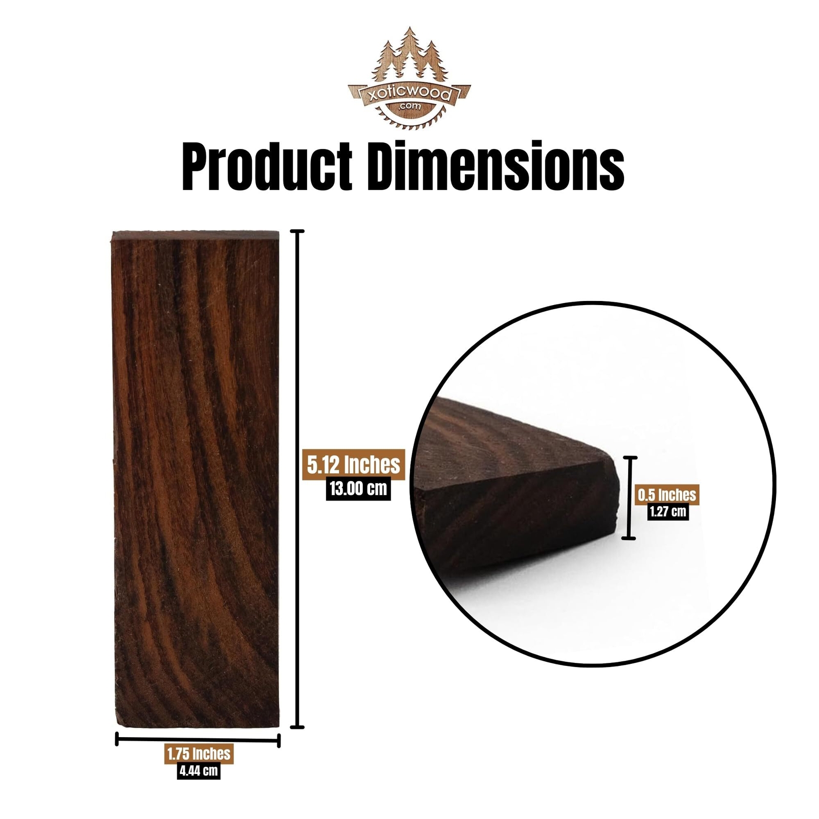 Bookmatched Rosewood Knife Handle Scales – 5 1/8 x 1 3/4 x 1/2 inches – 1 Pair