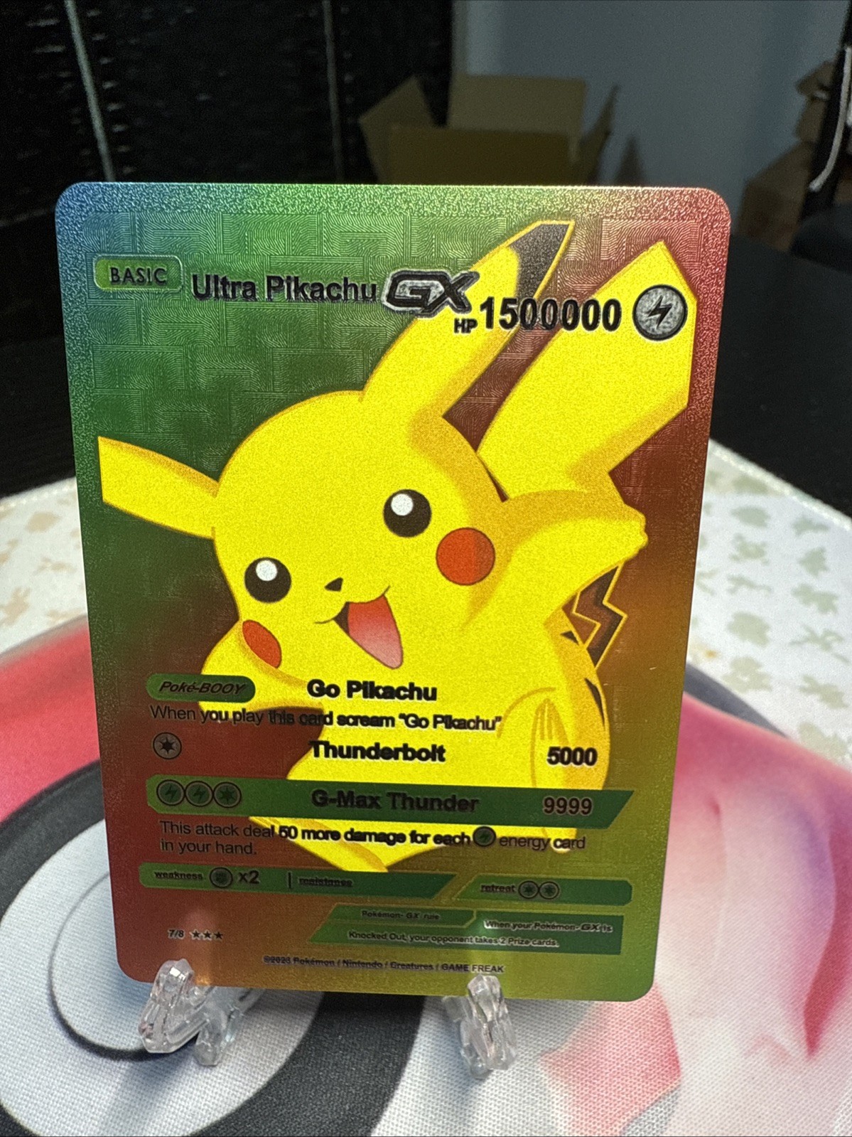 PIKACHU GX Rainbow Foil Fan Art Display Card Hp1500000 Go Pikachu 💥💥💥💥￼