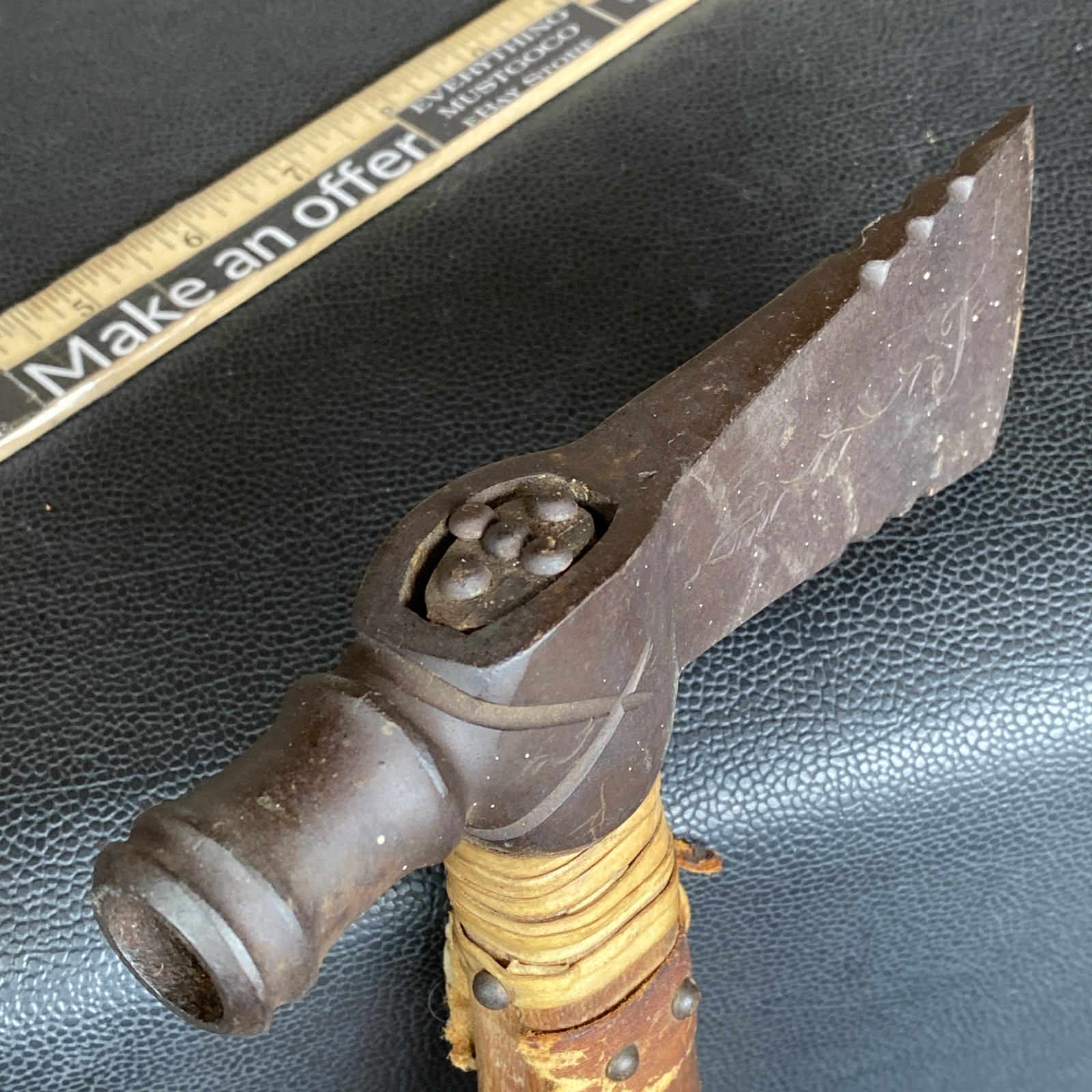 maybe Reproduction? Native American Plains Pipe Tomahawk Engraved Glass Beads