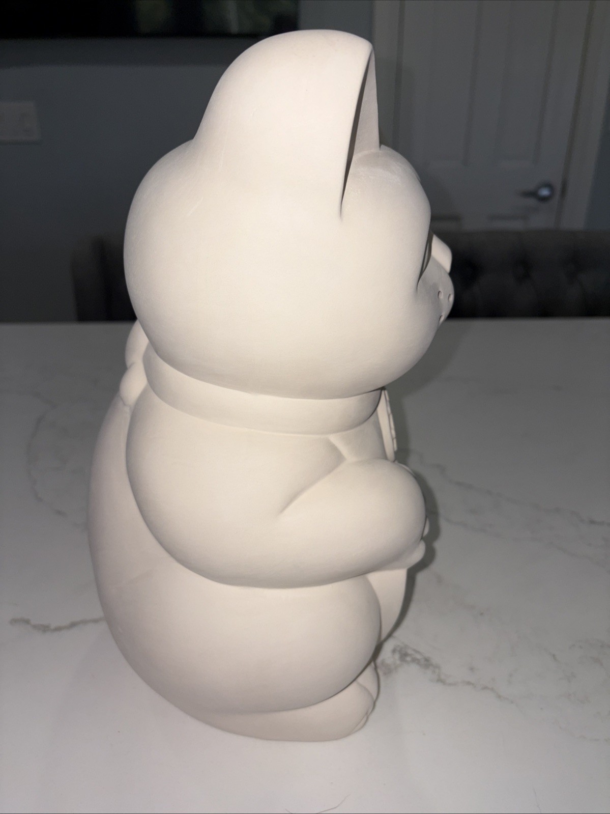 Large Prosperity Cat Maneki Neko Left Paw Up 13.5” Bank Ceramic Unpainted Raw