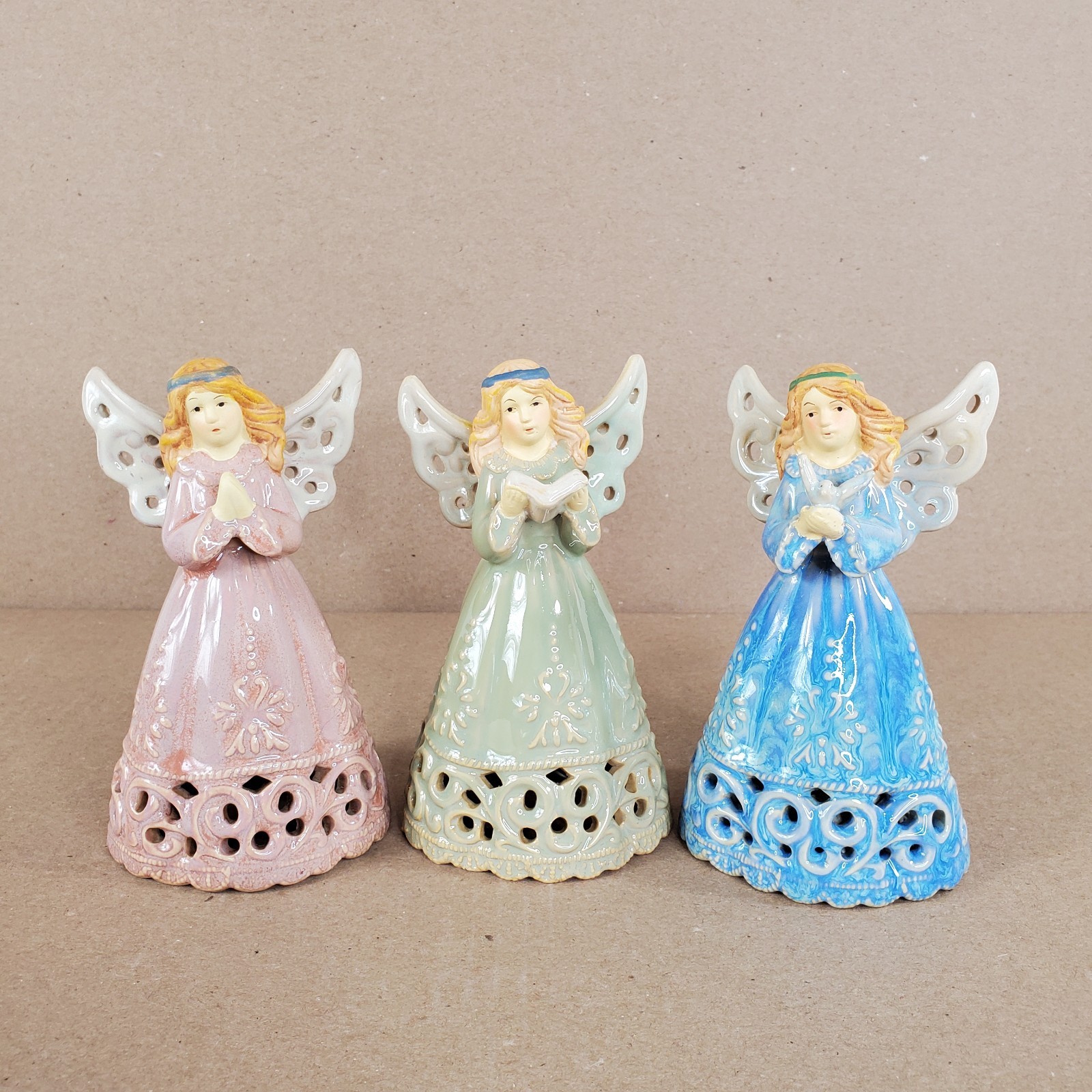 Vintage Ceramic Heavenly Angel Bells Christmas Collections Figurine Set of 3