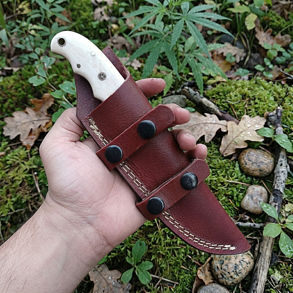 Feather Pattern Fixed Blade Hunter Knife 4.5″ Damascus Steel with Bone Handle