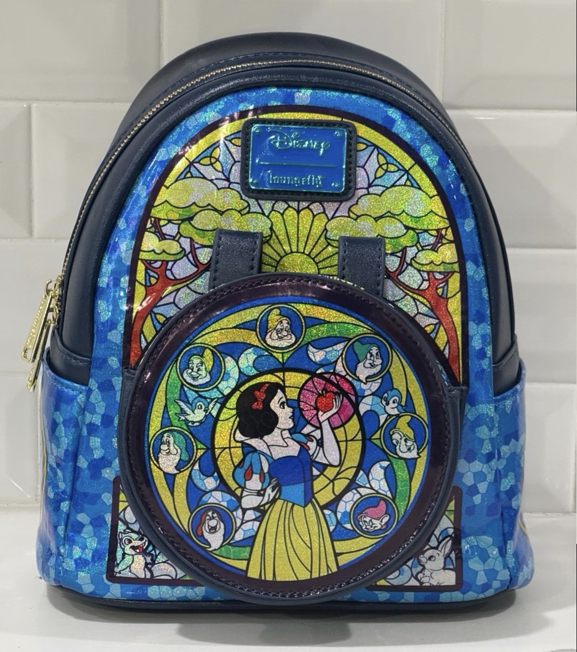 Loungefly Disney Snow White Stained Glass Mini Backpack Blue Multicolor