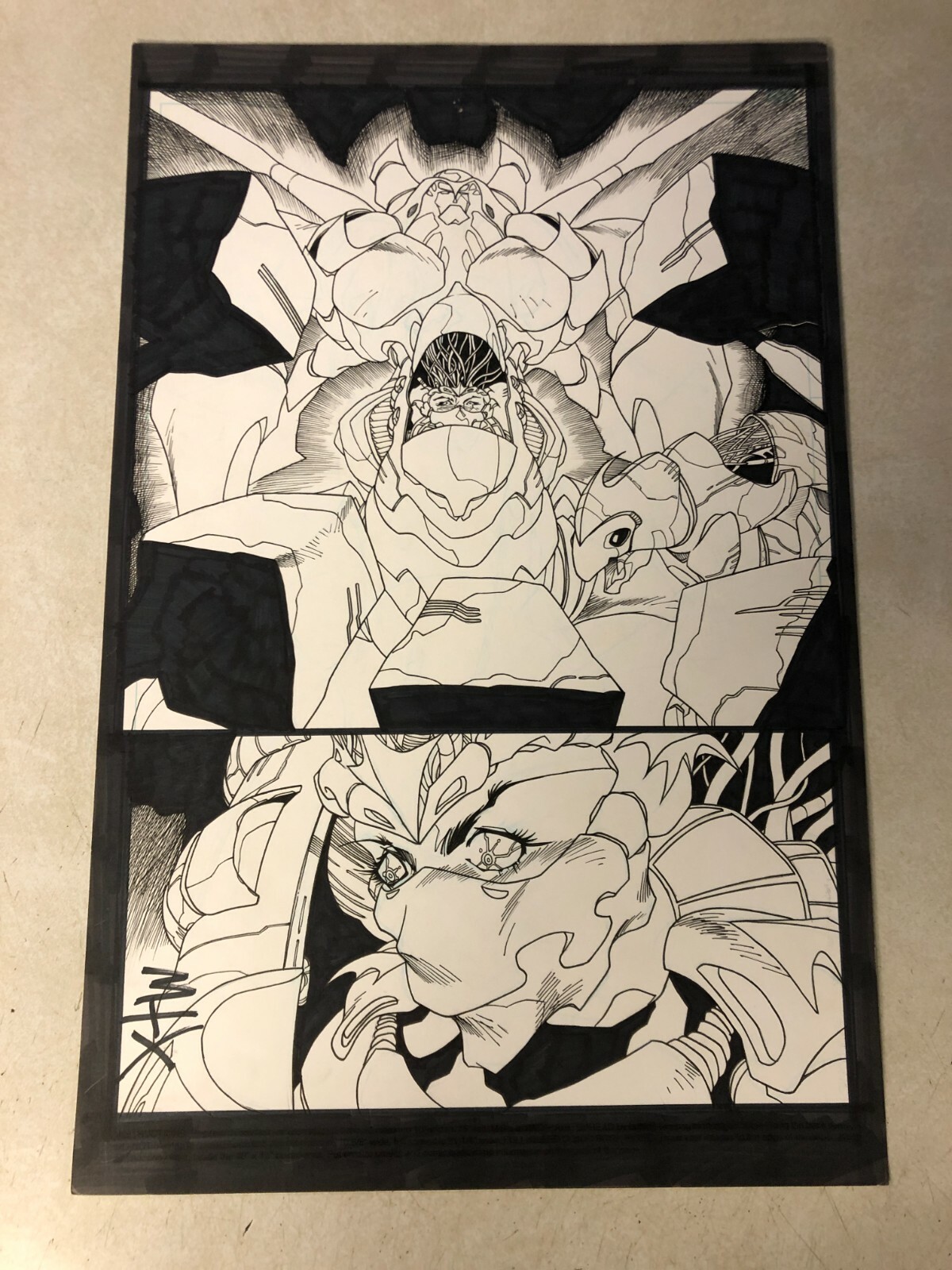 POWDER BURN #1 original comic art STUNNING HALF SPLASH SCI FI MANGA 1999 signed