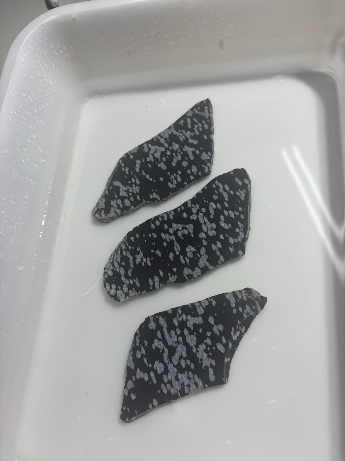 (3) Slabs Of Snowflake Obsidian Lapidary Rough Slab Cabbing Quality 5/16” Thick