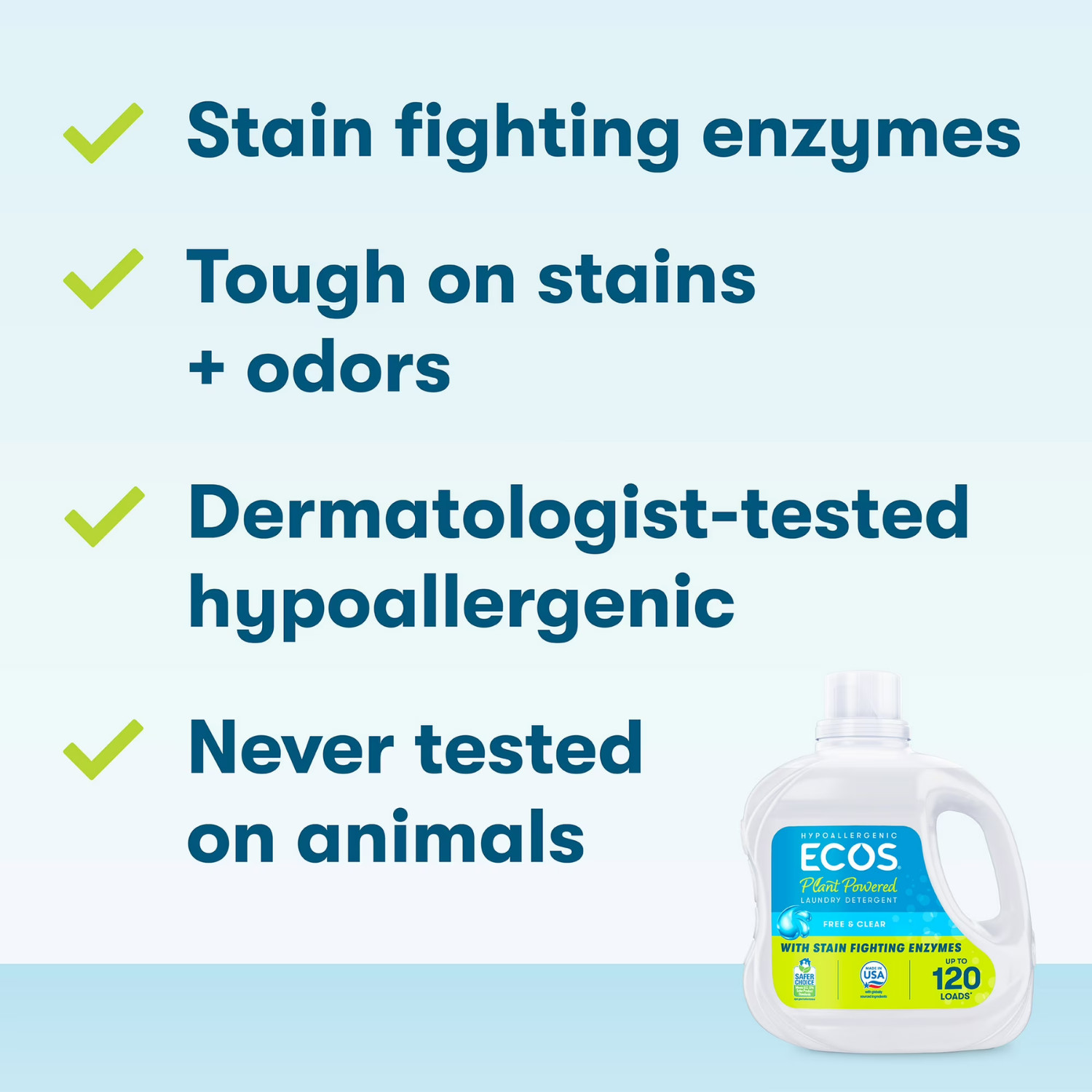 ECOS Plus Liquid Laundry Detergent 110oz 120 Loads Free Clear Enzymes, 4 Pack