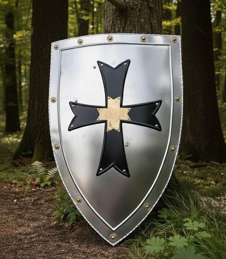 Handmade Black Cross Templar Shield – Medieval Knight Armor Wall Decor