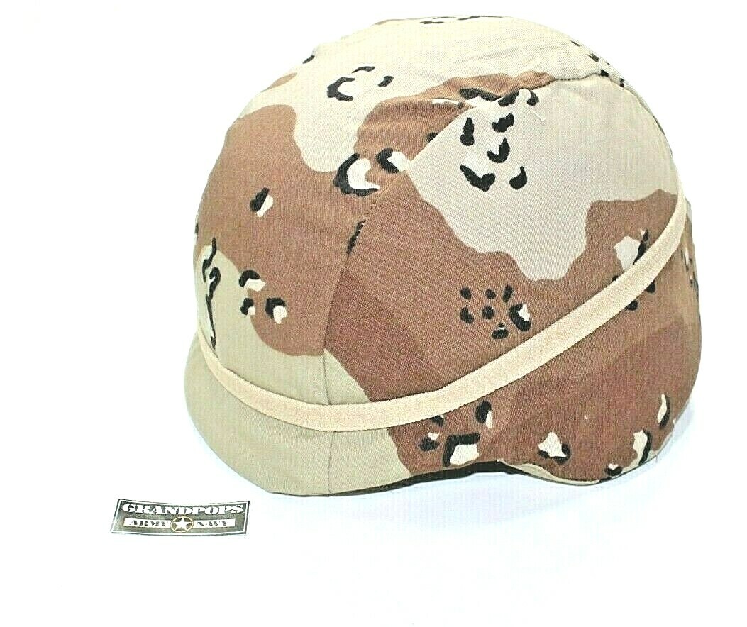 U.S CHOCOLATE CHIP DESERT CAMO MITCH STYLE HELMET COVER & CAT EYE BAND DATE 1991