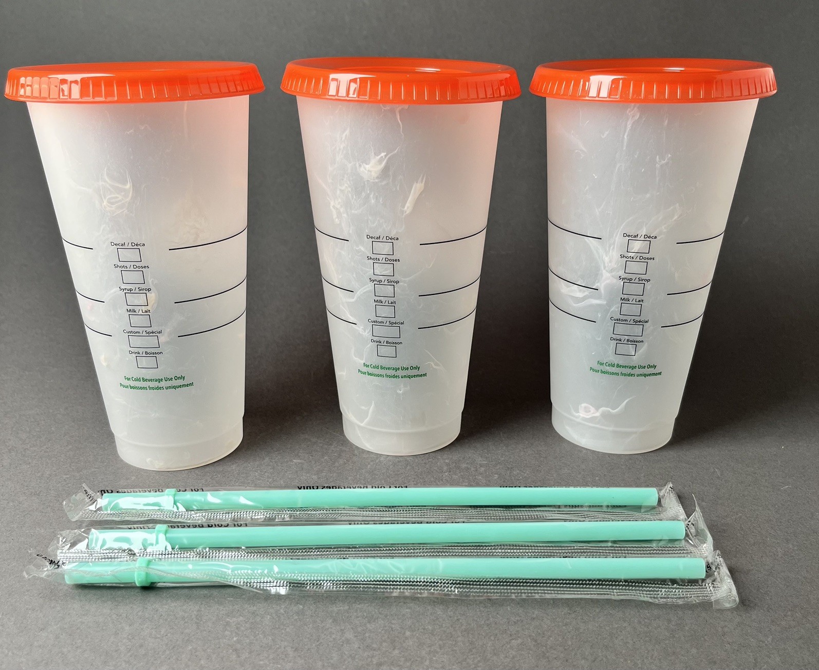 Starbucks 2021 Color Changing Confetti Swirl 24oz Reusable Cold Cup Set of 3 New