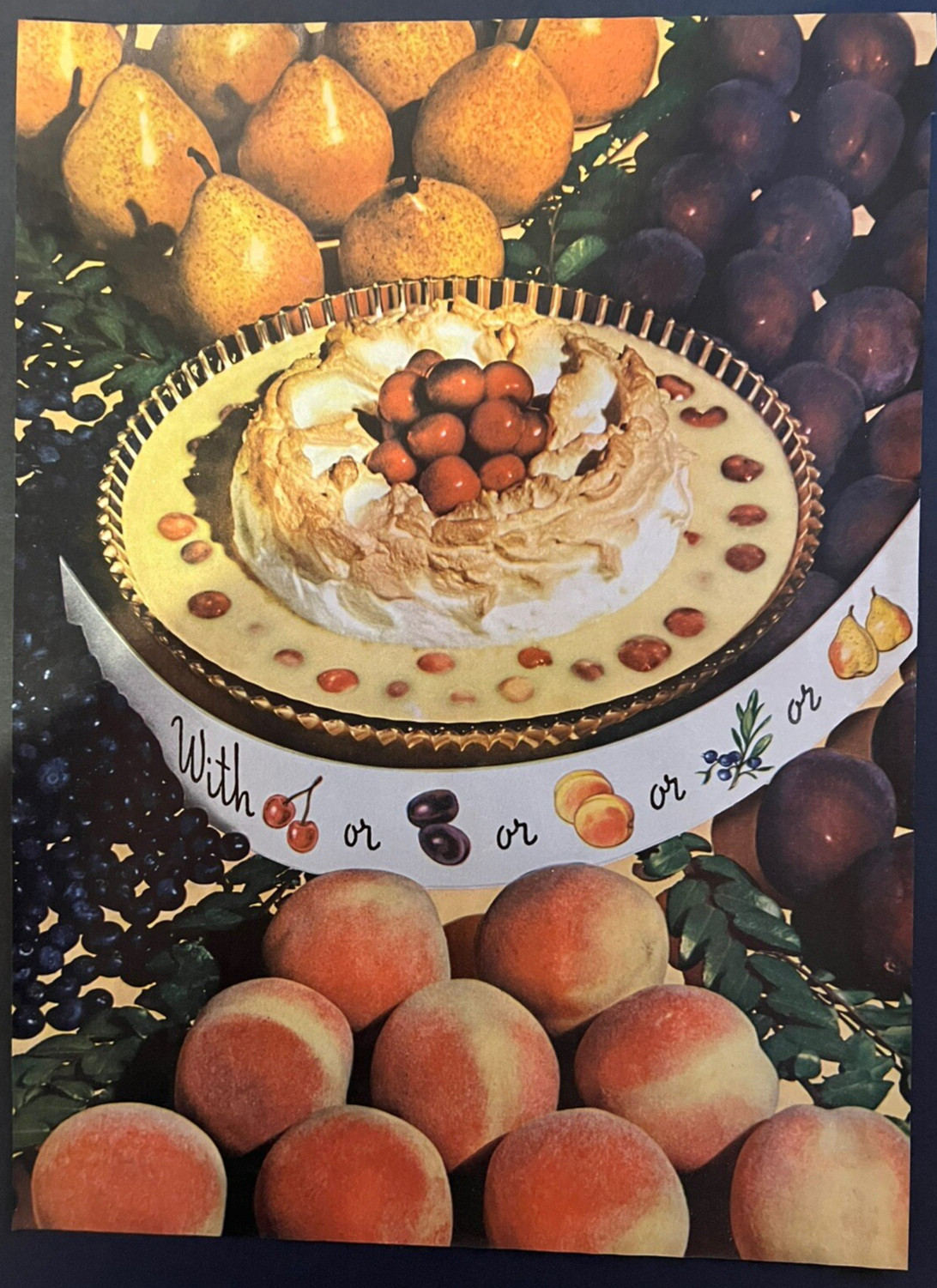 Vtg 1930s Magazine Photo Art, Kitchen Wall Decor, Pears, Peaches, Plums, Grapes
