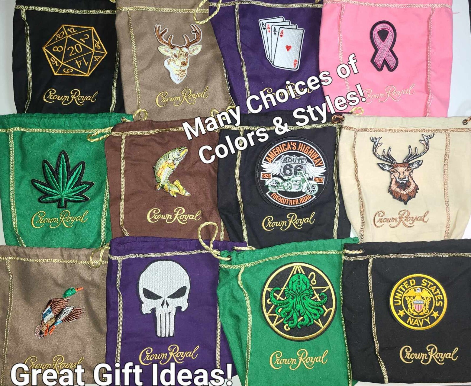 Crown Royal Custom Novelty Bags MANY Choices of Color / Style and Variety