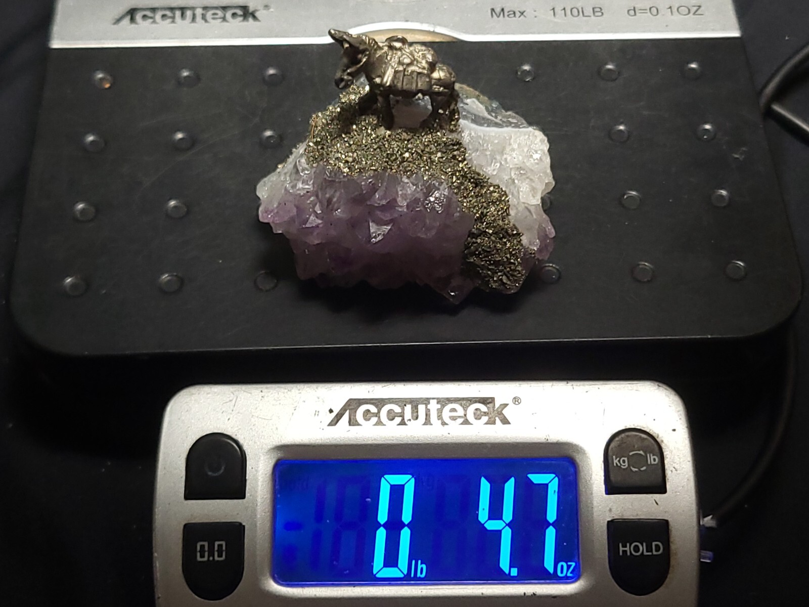 Fantasy Pewter Mining Scene on Amethyst Crystal, Made in USA (4.7 oz) L4