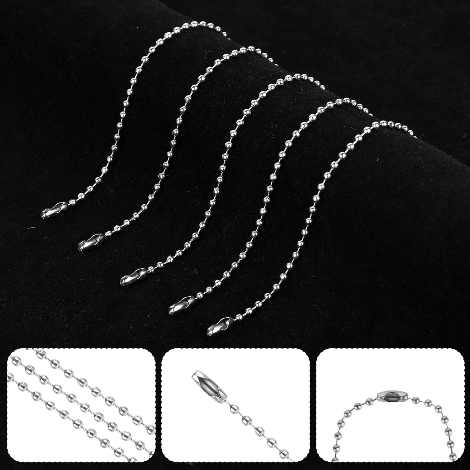 100 Pcs Silver Ball Chain Keychains 4.7 Inch Stainless Steel Dog Tag Chains 2.4m