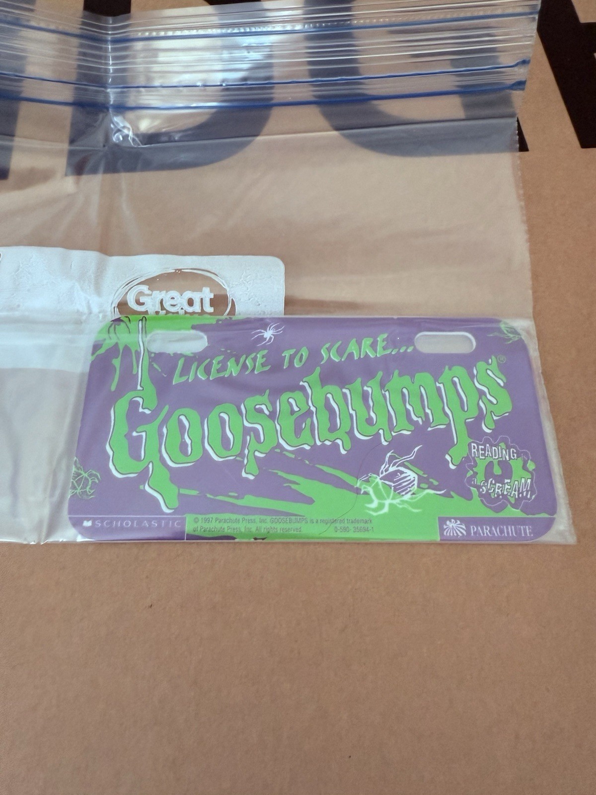 Vtg Goosebumps 1996 Mini License Plate RL Stine 90s Book Fair ULTRA RARE PURPLE!