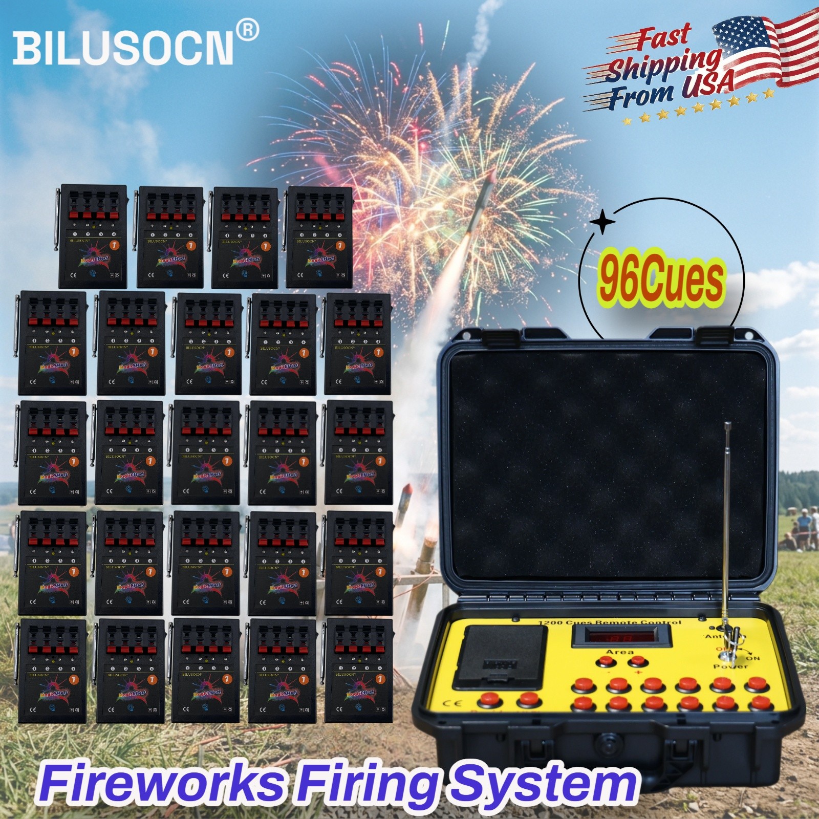 Long Range 96 Cues Fireworks Firing System Wireless Remote US Stock Pyrotechnic