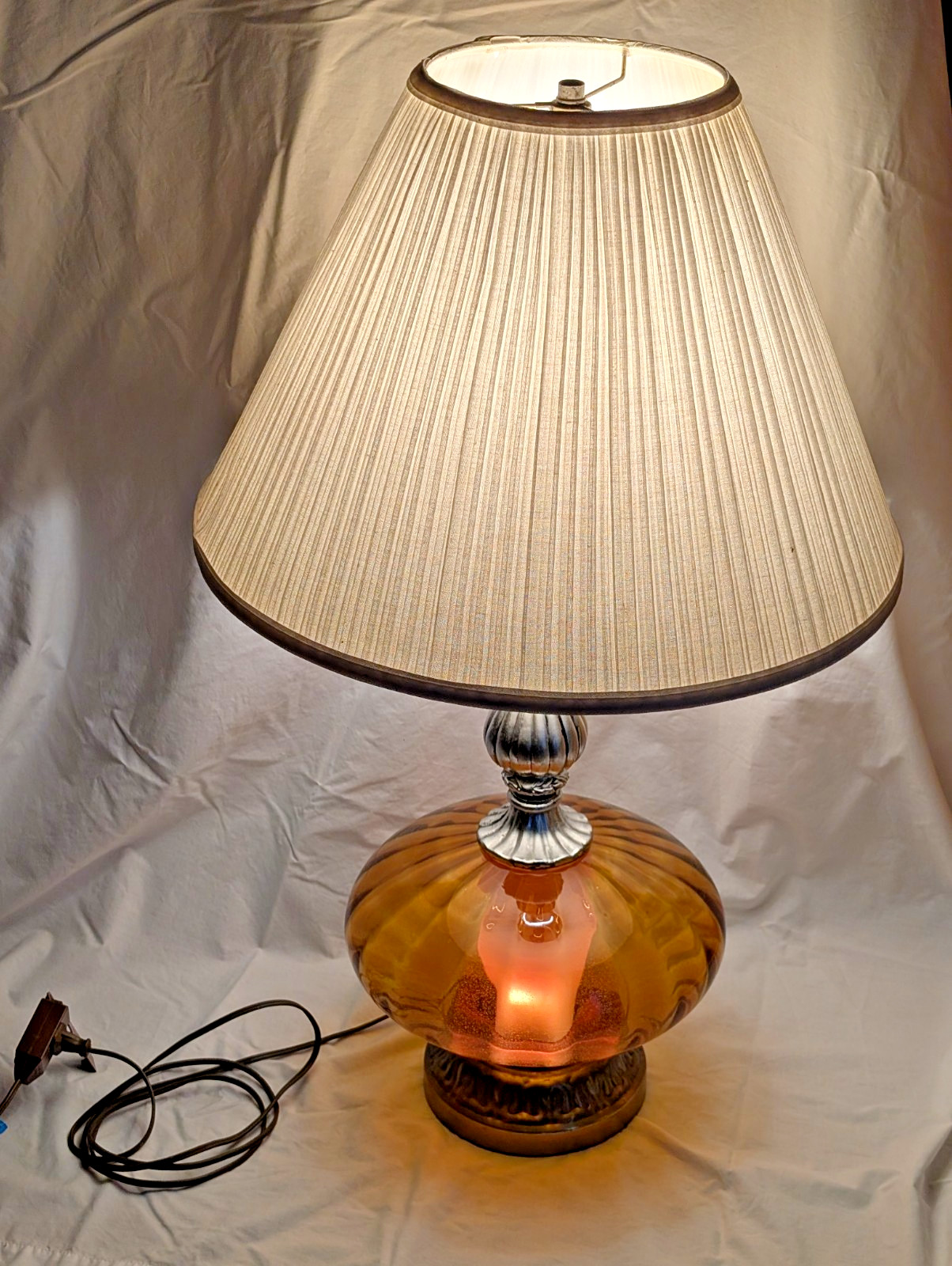 Vintage Large Amber Glass Table Lamp – Lamp, Night-light, or Both!