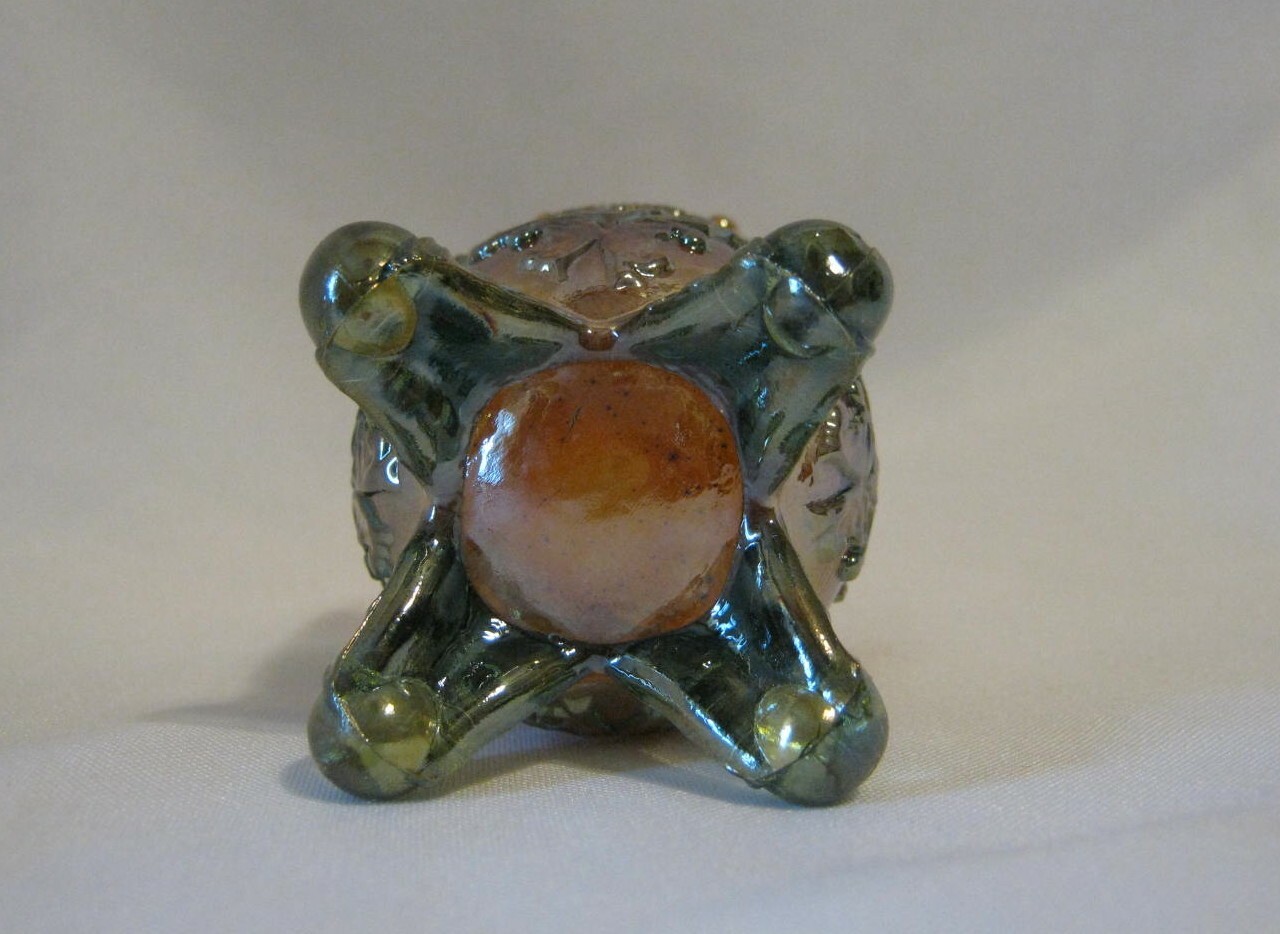 Summit Art Glass Inverted Fan & Feather Amber Carnival Toothpick Holder #552