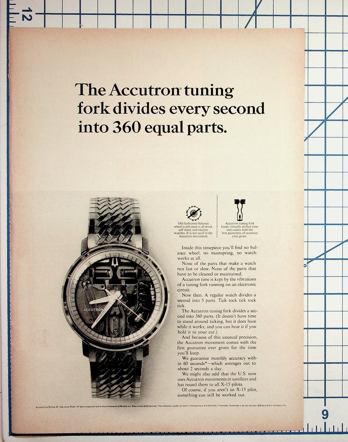 Bulova Accutron Spaceview Watch Original Vintage Magazine Ad Tuning Fork