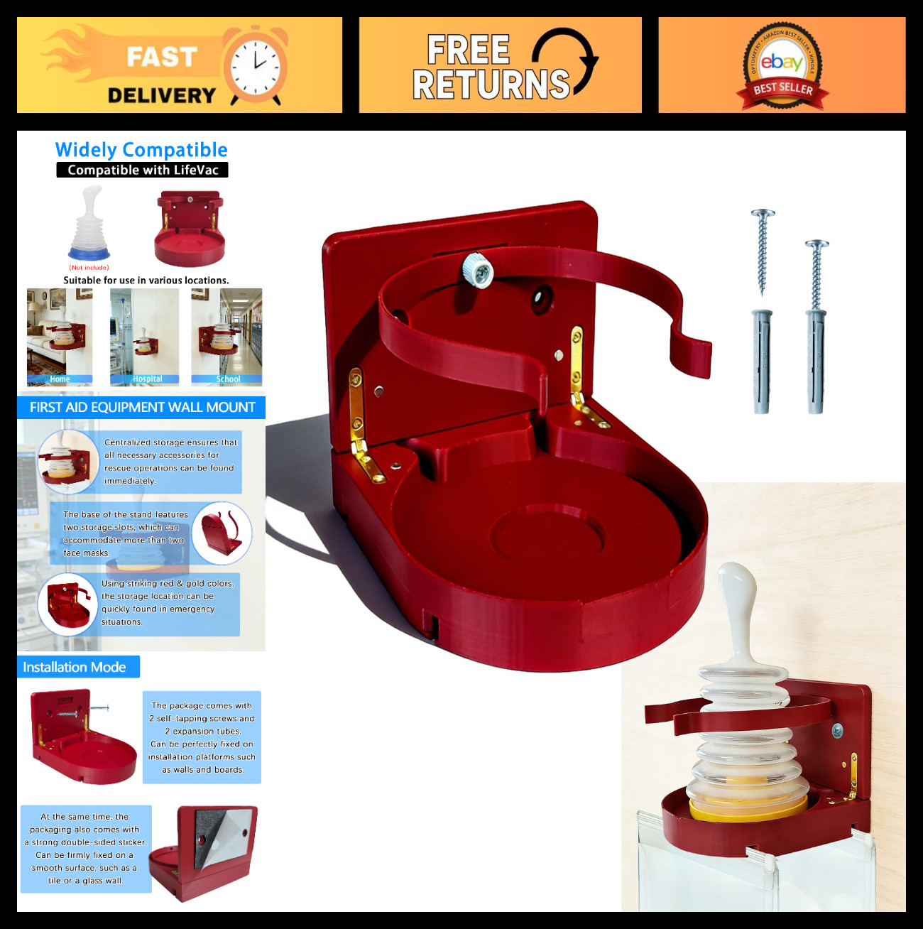 Wall Mount First Aid Equipment | Choking Rescue Device Holder | High-Visibility