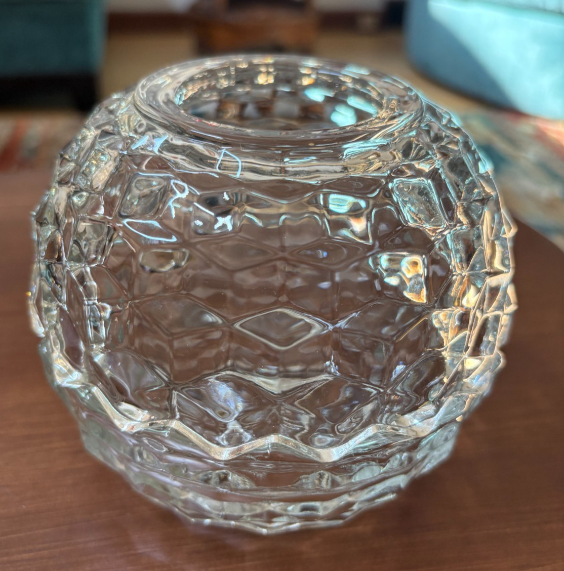 Homco Vintage Clear Cube Cubist Glass Fairy Lamp Tea Light Candle Holder 4.75″