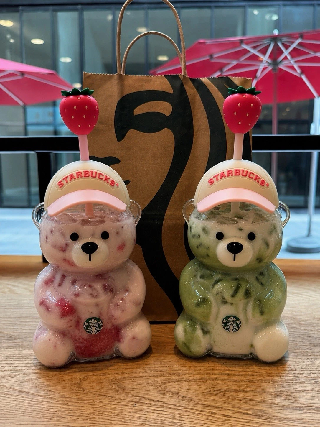 Brand new Starbucks Bearista Bear Cup Tumblers Strawberry Topper Baseball cap