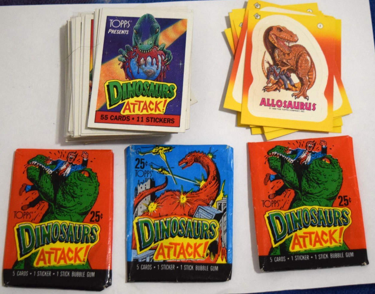 TOPPS 1988 DINOSAURS ATTACK COMPLETE 55-CARD + 11-STICKERS SET +3X WAX WRAPPERS!