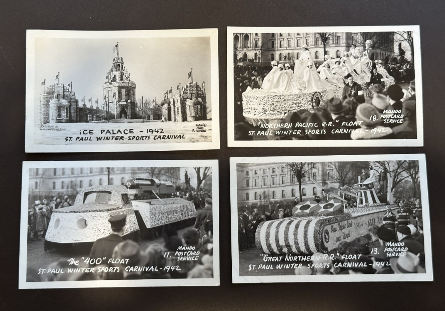 1942 SAINT PAUL MN WINTER CARNIVAL Great Northern Pacific RAILROAD Postcard RPPC