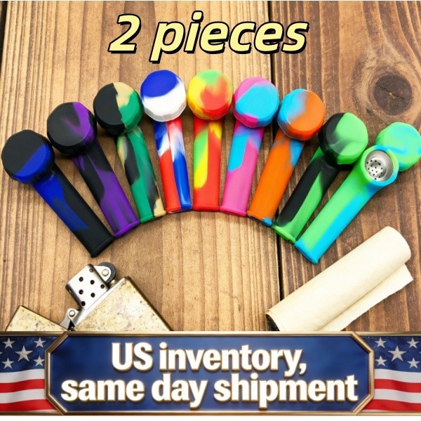 2x 3.4” Mini Silicone Smoking Hand Pipe with Metal Bowl&Cap Lid Pocket Pipe–