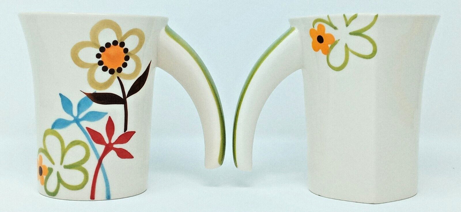 2 (Two) Touch Me made in Thailand Flower Coffee Mugs pair interesting 10 oz Cups