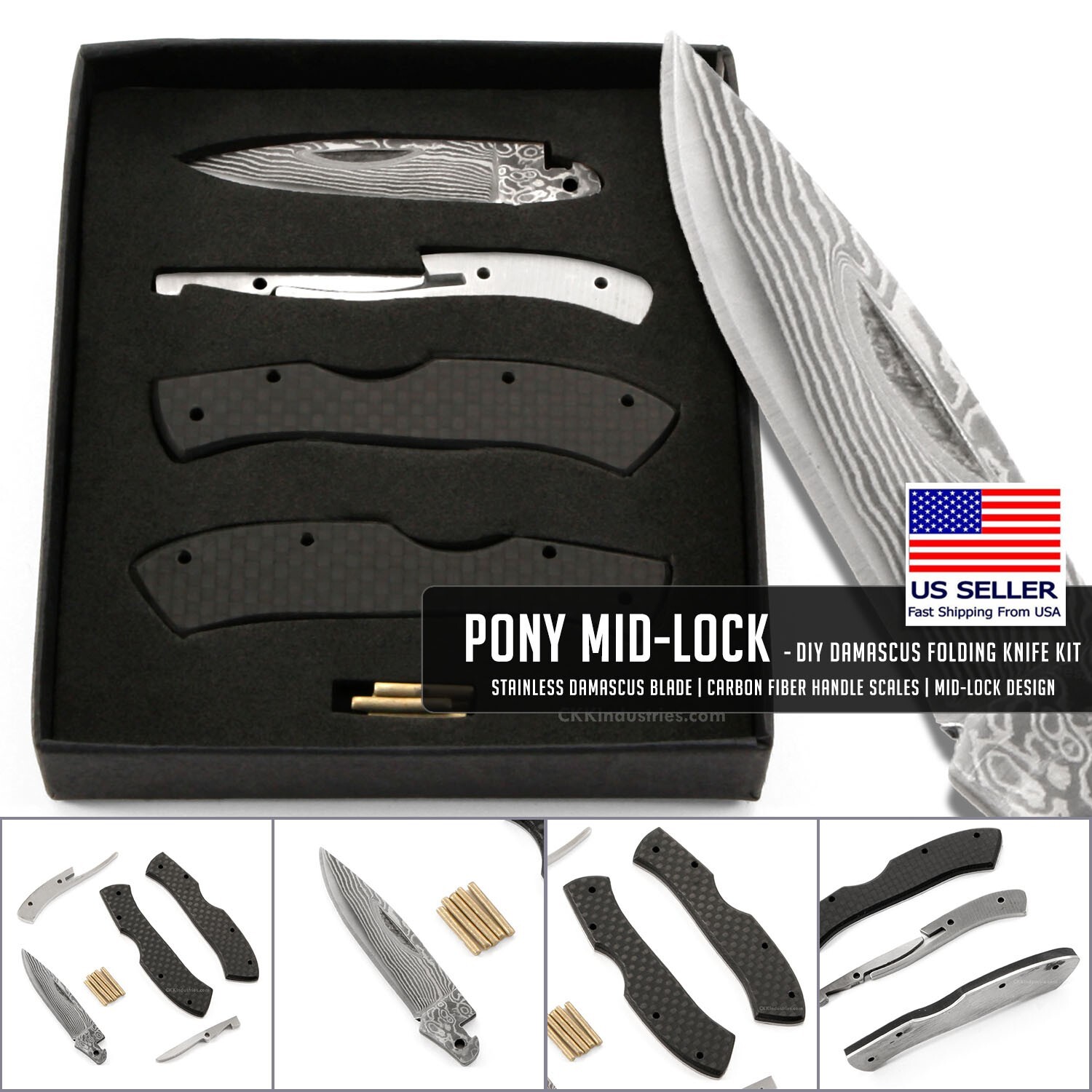 Pony Mid-Lock – DIY Damascus Folding Knife Kit – USA Design
