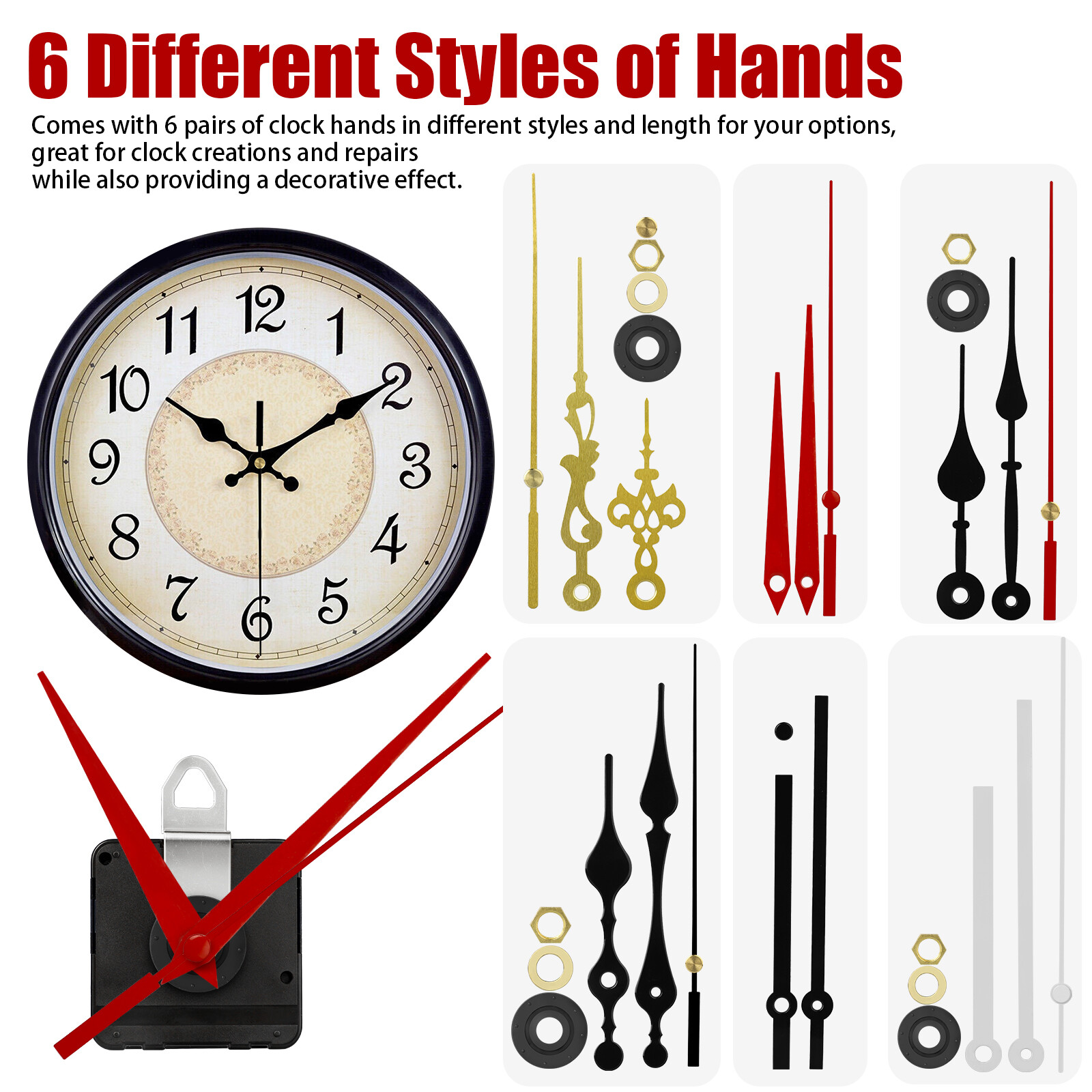 4Pcs Wall Quartz Clock Movement Mechanism DIY Replacement Repair Part Tool Kit