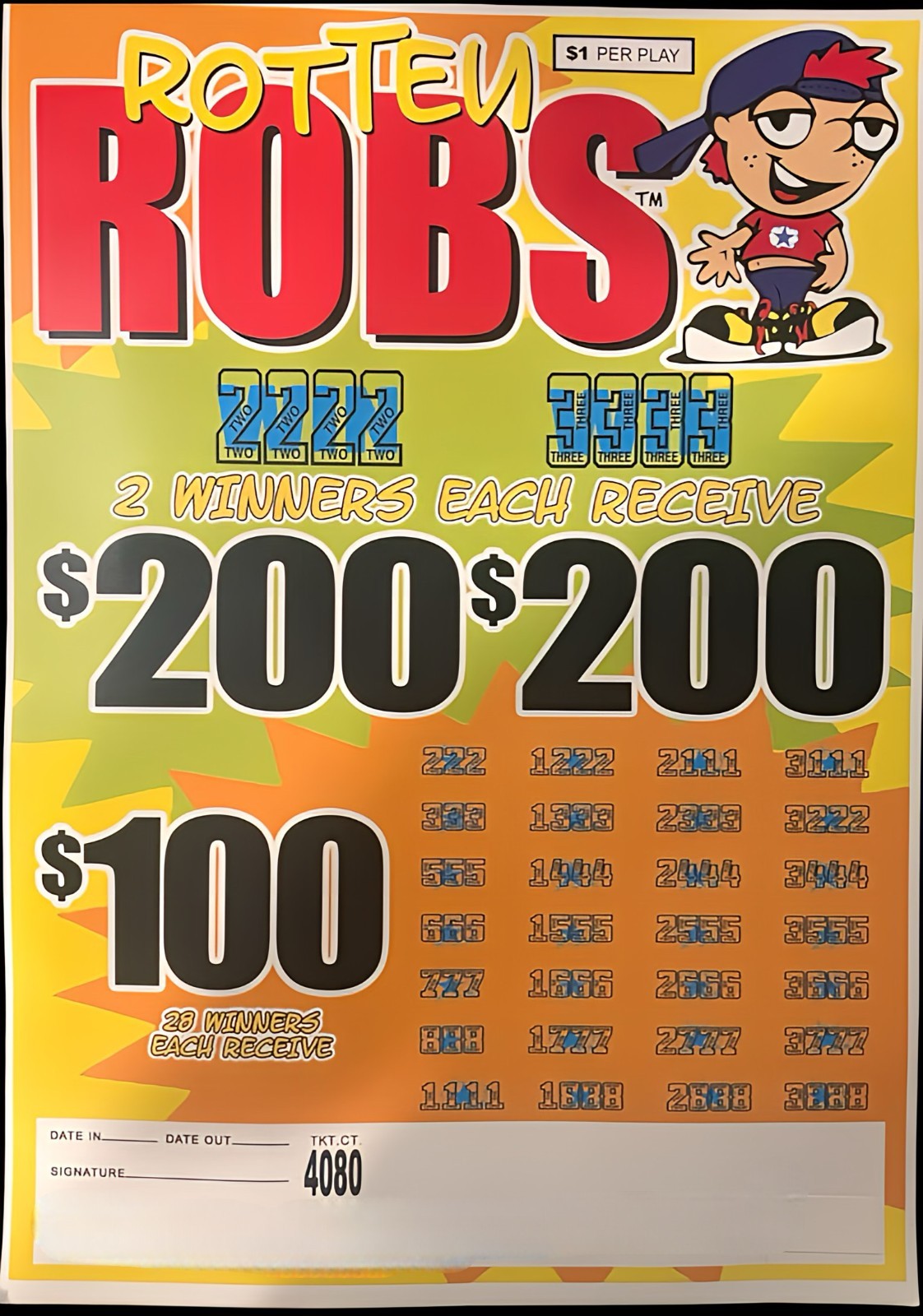 Pull Tab Tickets – Jar – Game – Rotten Robs – 4,080 ct