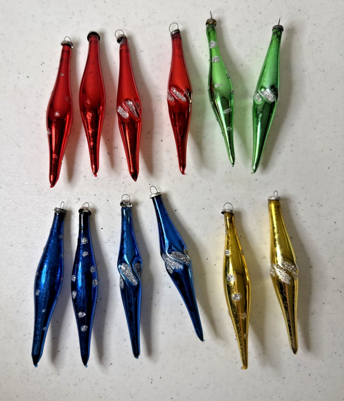 Vtg Icicle Torpedo Teardrop Christmas Ornaments Lot of 12 Japan