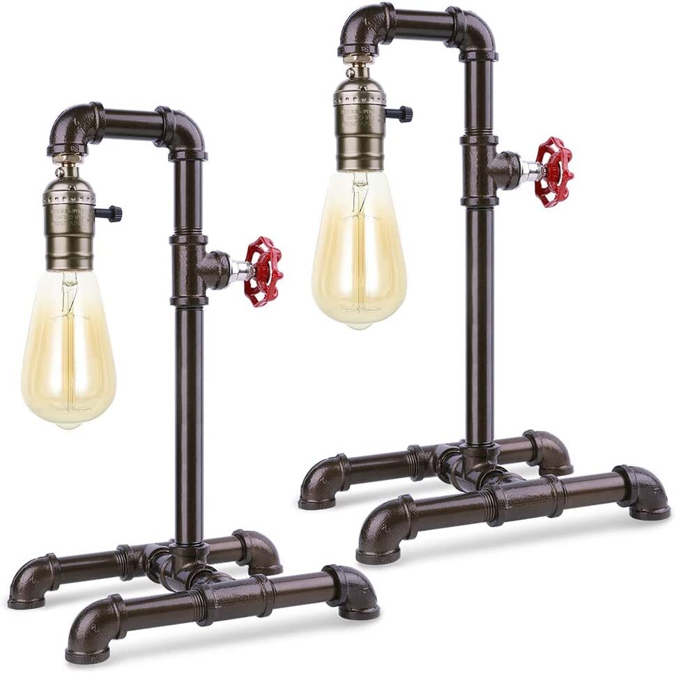 2 Pack Industrial Table Lamp Retro Steampunk Water Pipe Lamp for Coffee Bedroom