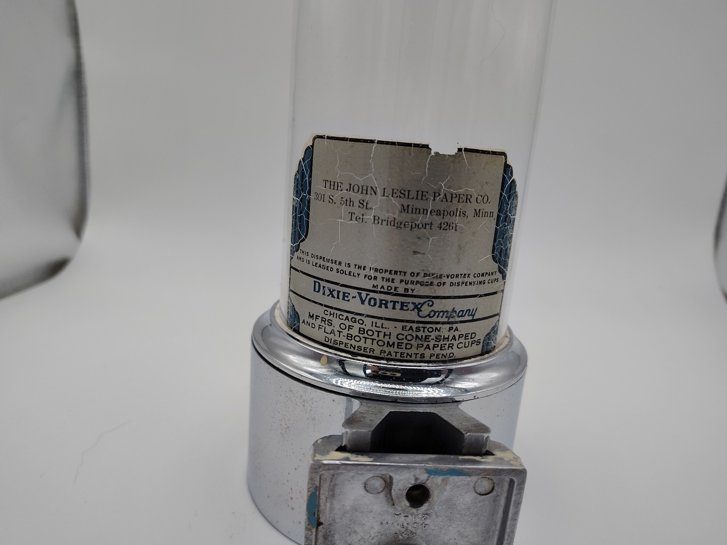Vintage “Vortex” Paper Cup Dispenser with Glass Tube
