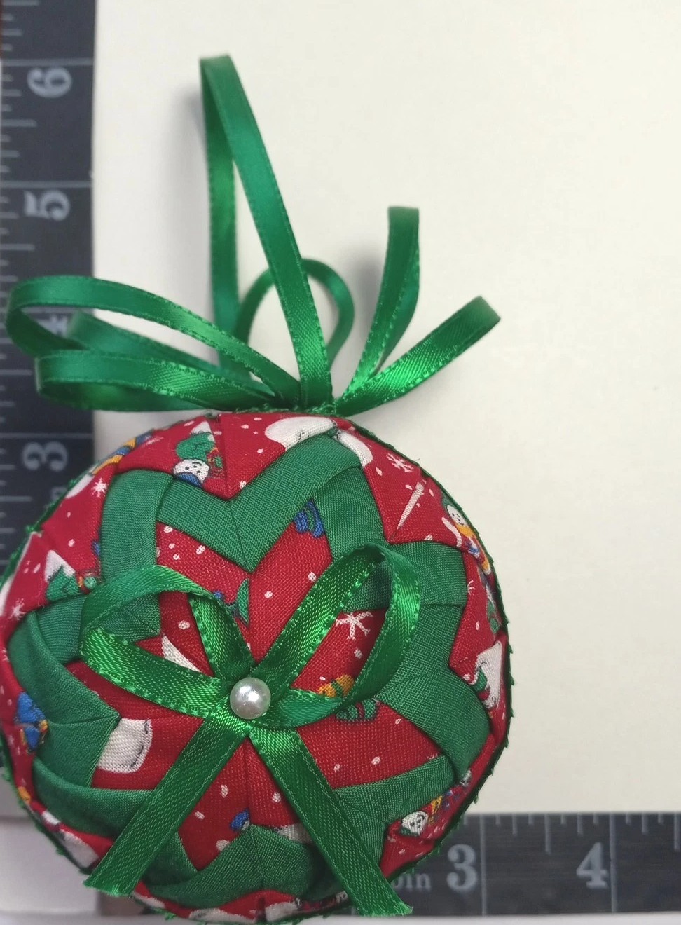 Handmade Folded Star Quilted Patch Ornament Red Green Christmas 3″