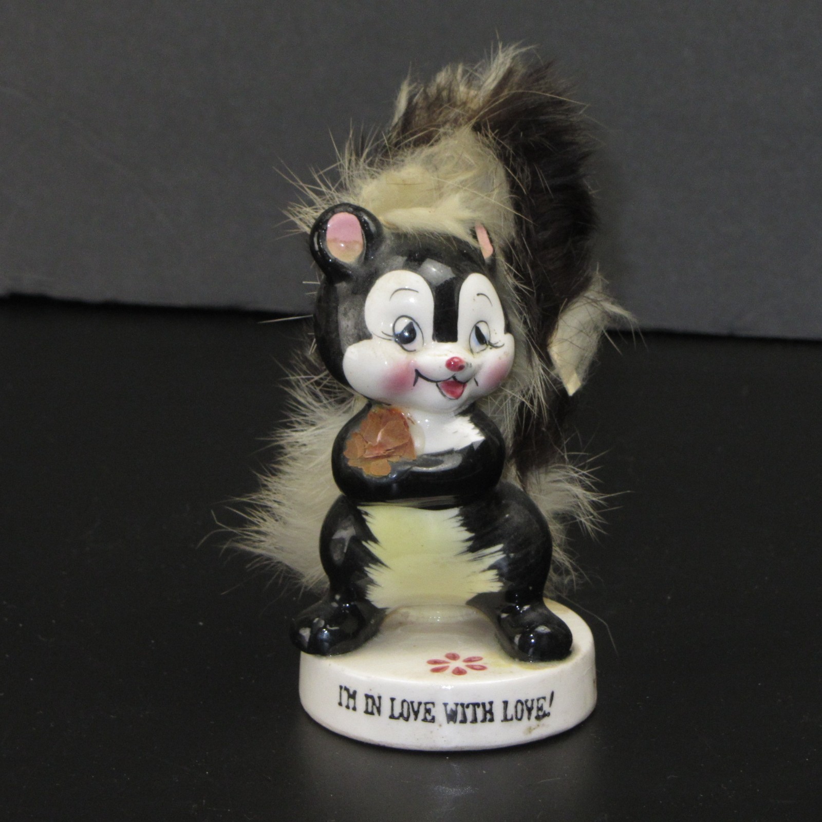 Vintage 50s 60s Cute UCAGCO Happy Days SKUNK Figurine w/FUR Tail Decor Figure 5″