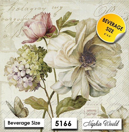 (5166) TWO Paper BEVERAGE / COCKTAIL Decoupage Art Craft Napkins – MIXED FLOWERS