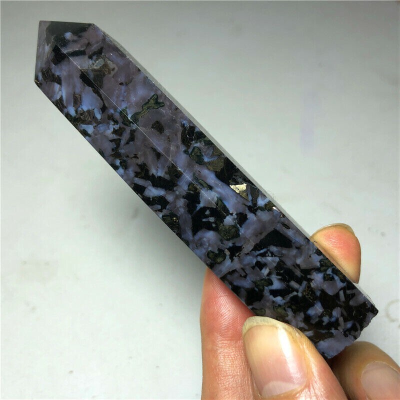 124g Indigo Gabbro Mystic Merlinite Gemstone WAND POINT HEALIN #D5