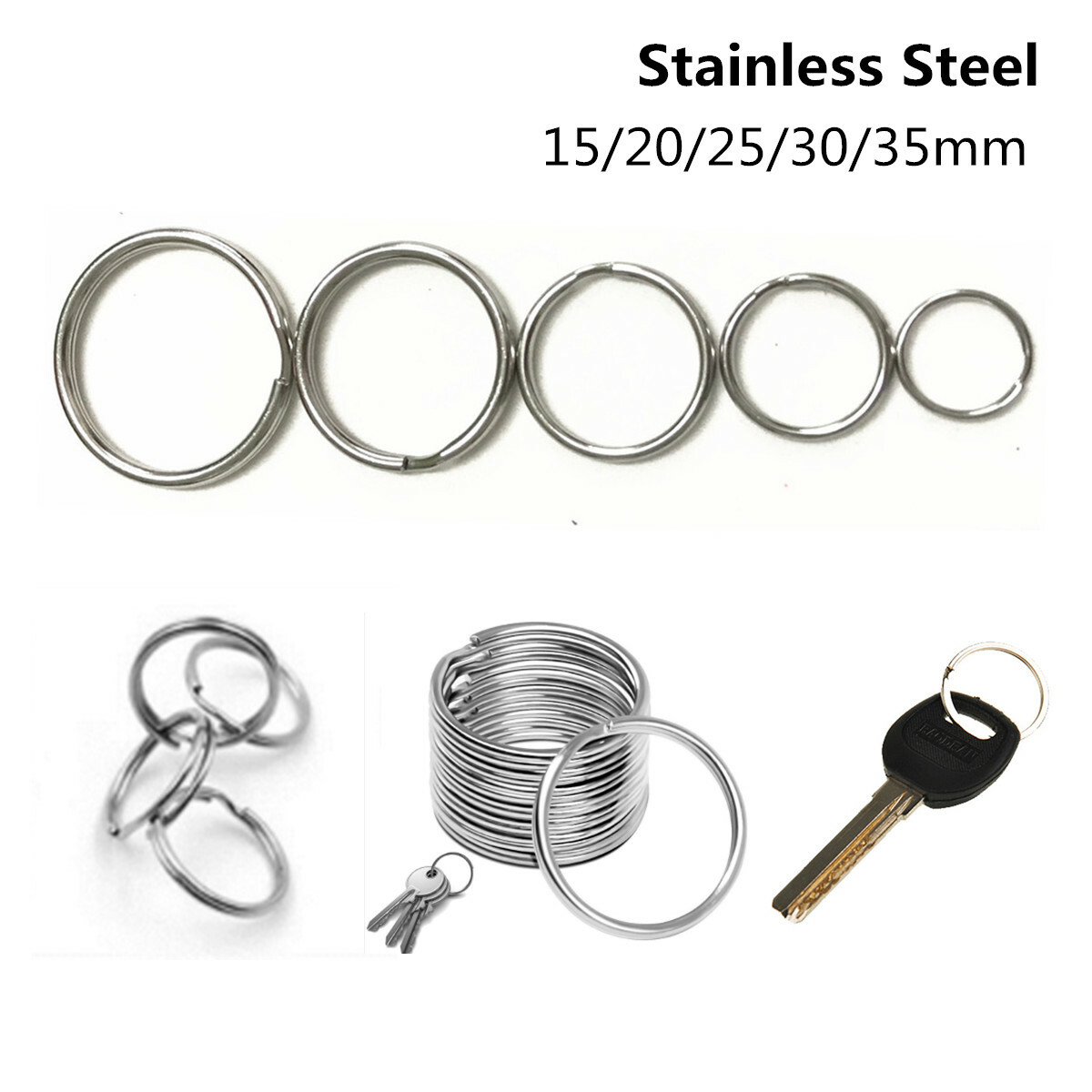 10-100 Stainless Steel Key Rings Split Round Wire Keychain Jump Ring Metal Loop
