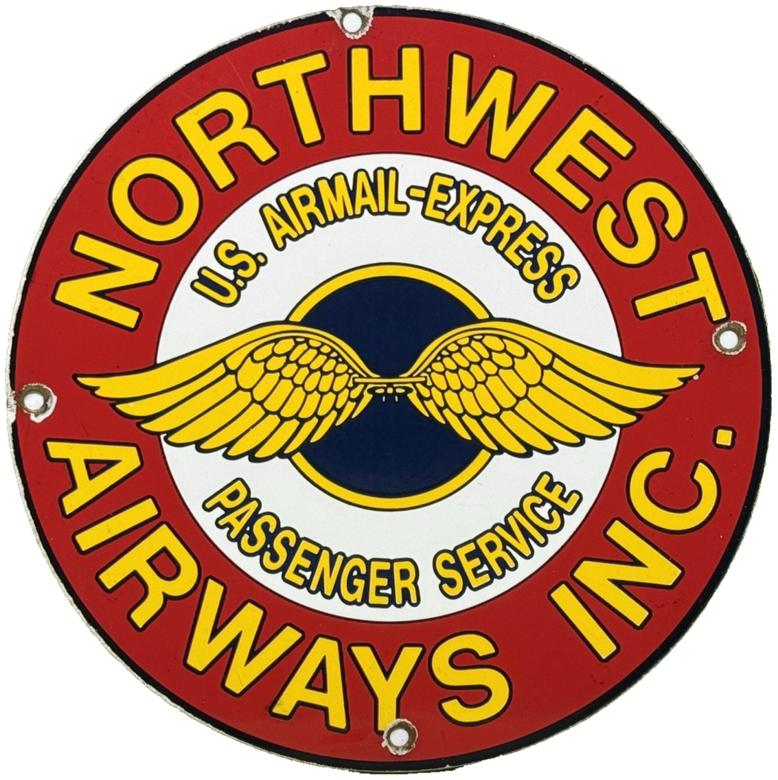 VINTAGE NORTHWEST AIRWAYS INC PORCELAIN SIGN POST OFFICE USPS PLANE GAS OIL MAIL