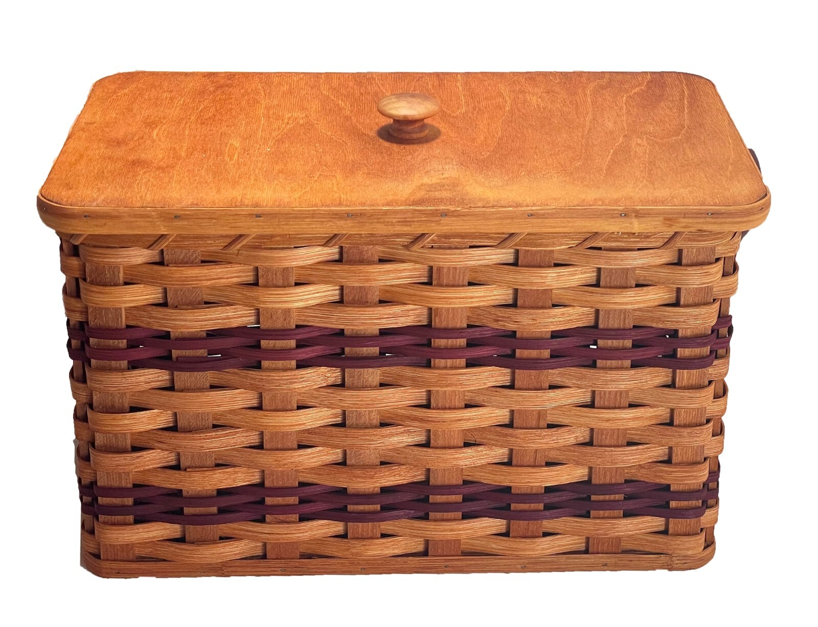 Amish Bread Box Storage Solid Oak Bottom and Lid Leather Carrier Handles