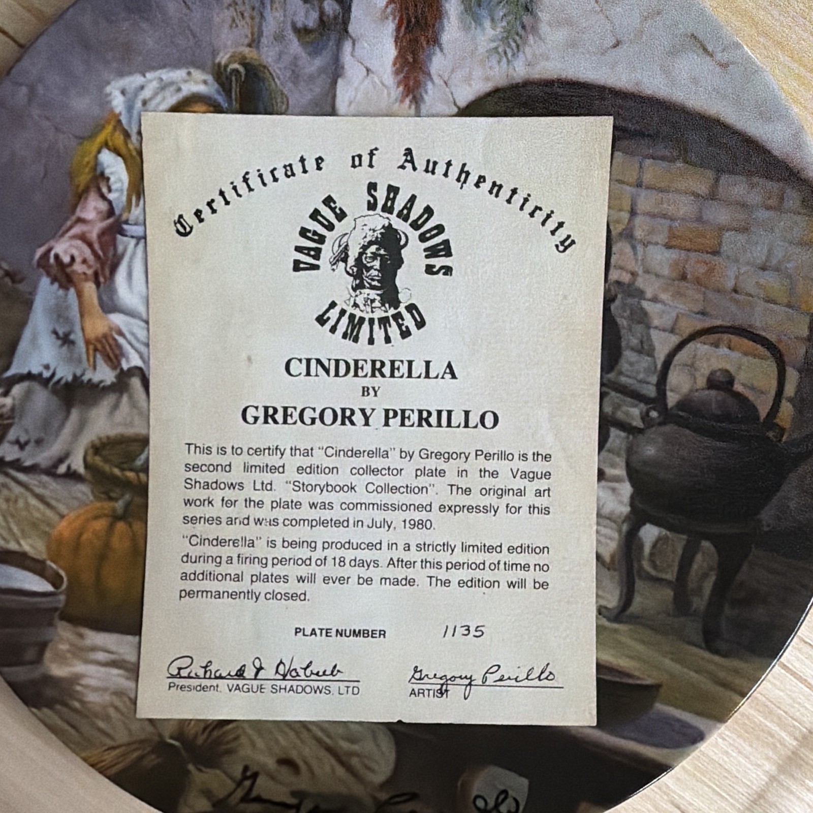 Signed Gregory Perillo Cinderella Plate Storybook Collection COA Box 1981 USA