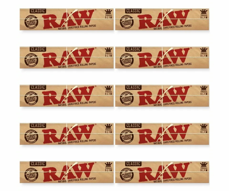 10 Booklets Raw Classic King Size Slim Natural Unrefined Rolling Papers