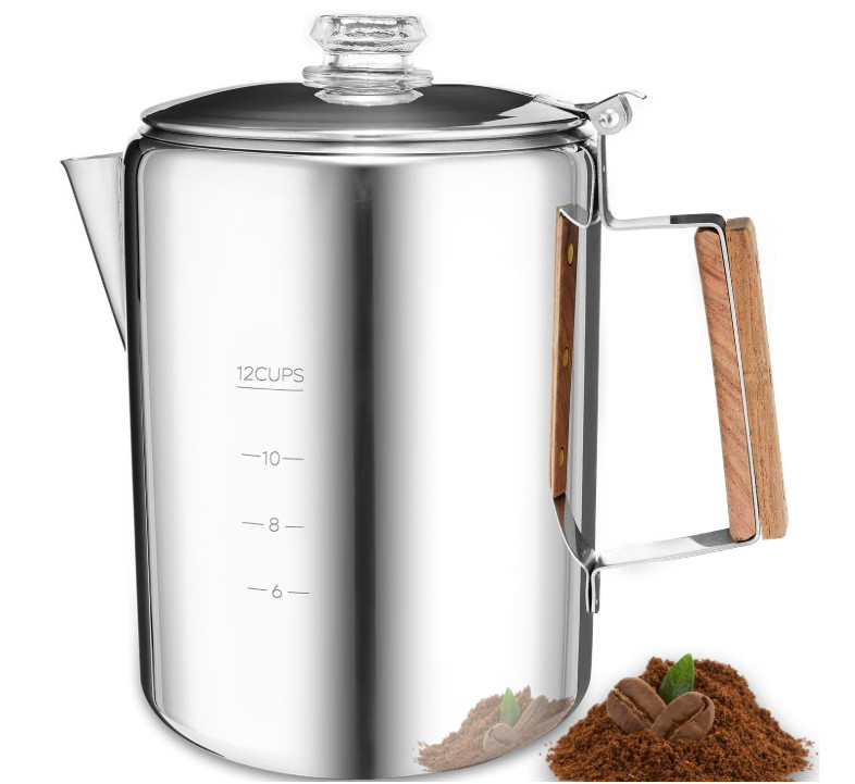 Stainless Coffee Pot Outdoor Camping Percolator Coffee Maker 12 Cup Stove Top