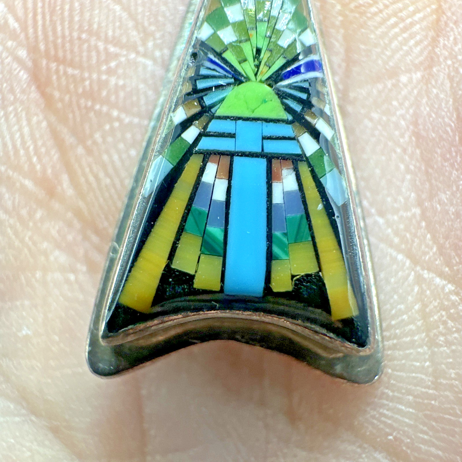 Stunning Native Sterling Silver Micro Inlay & Turquoise Cabachon Dangle Earrings