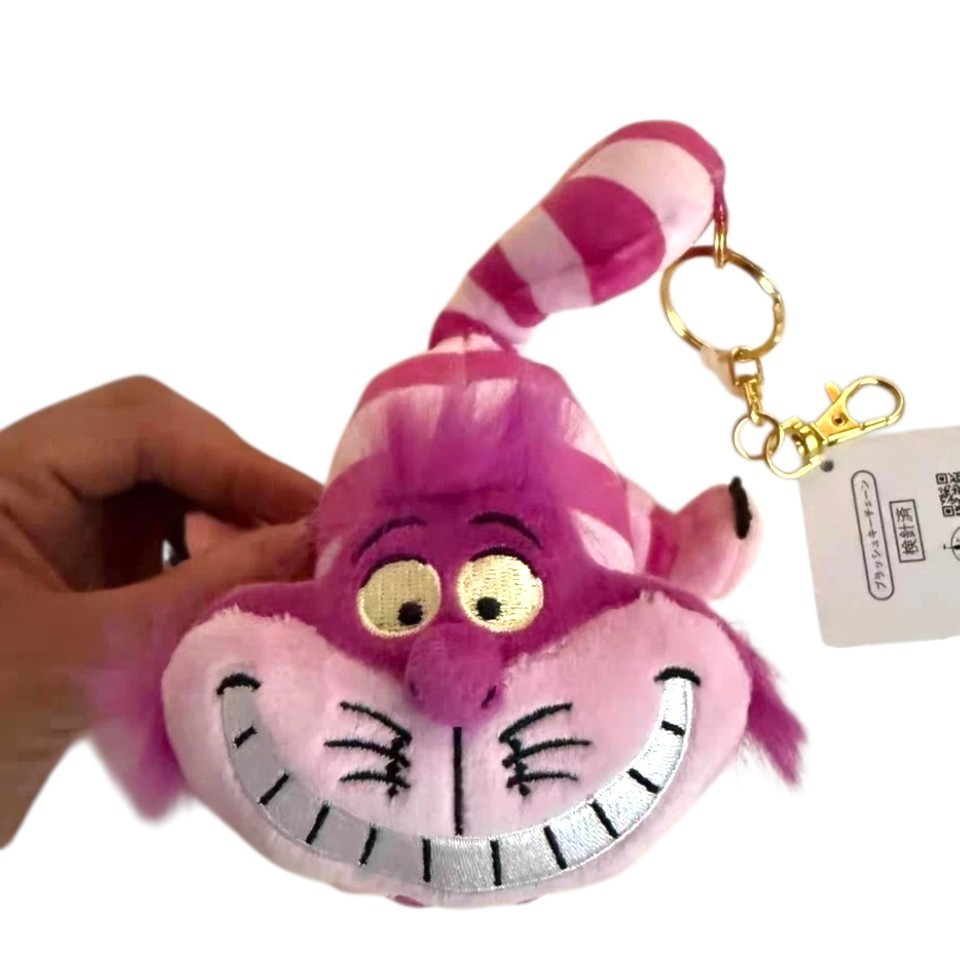 Authentic Disney Cheshire Cat Pendant Plush Doll Keychain bag charm Disneyland