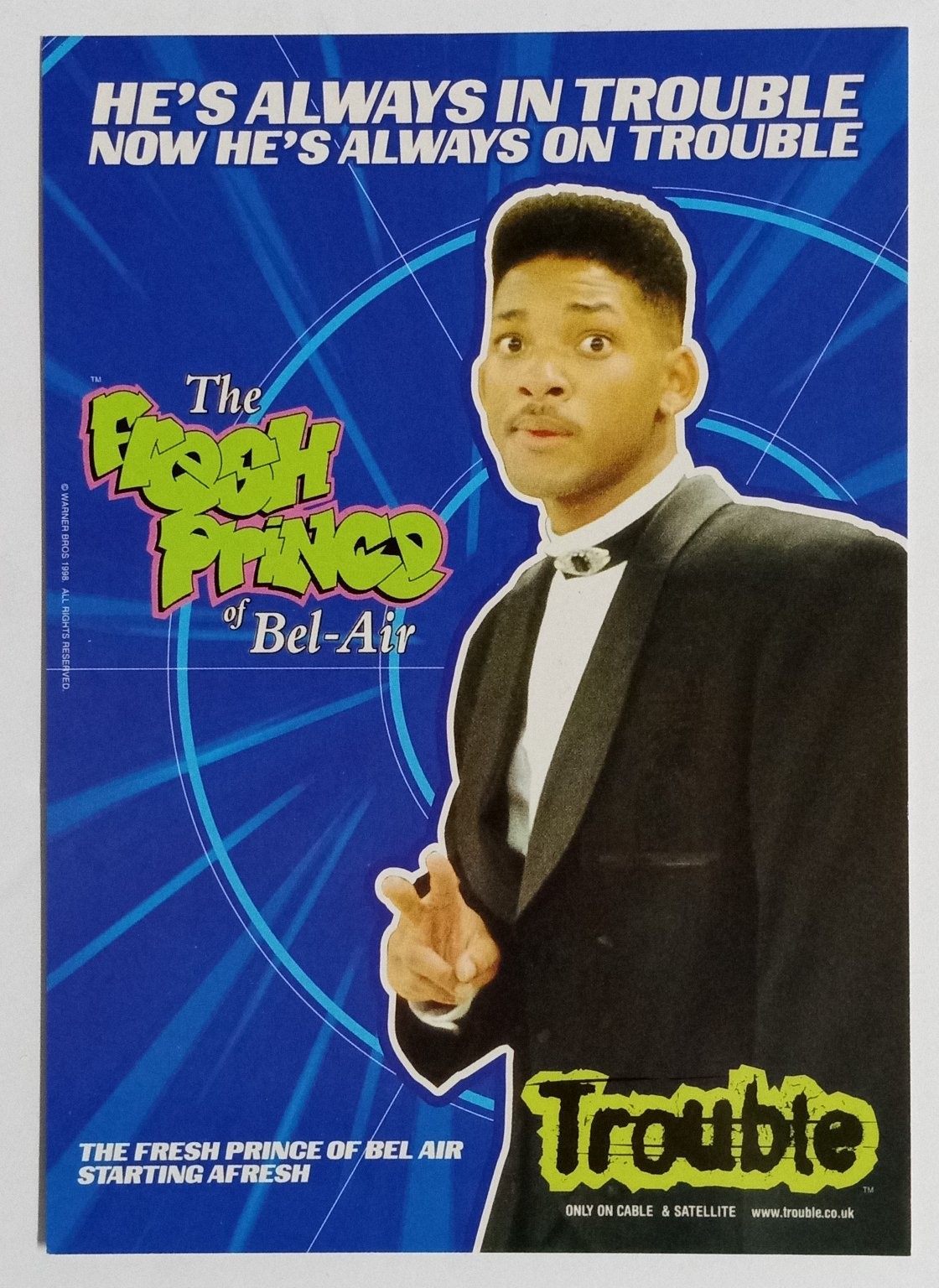 Will Smith Fresh Prince of Bel-Air 1998 TV Show Trouble Channel Promo Postcard