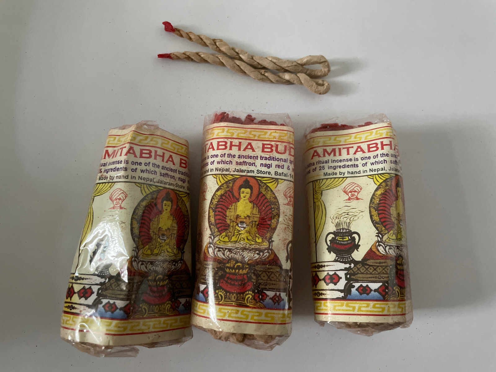 3 SET Tibetan Hand Rolled AMITABAH ROPE INCENSE Natural Scent NEPAL 45p P AI