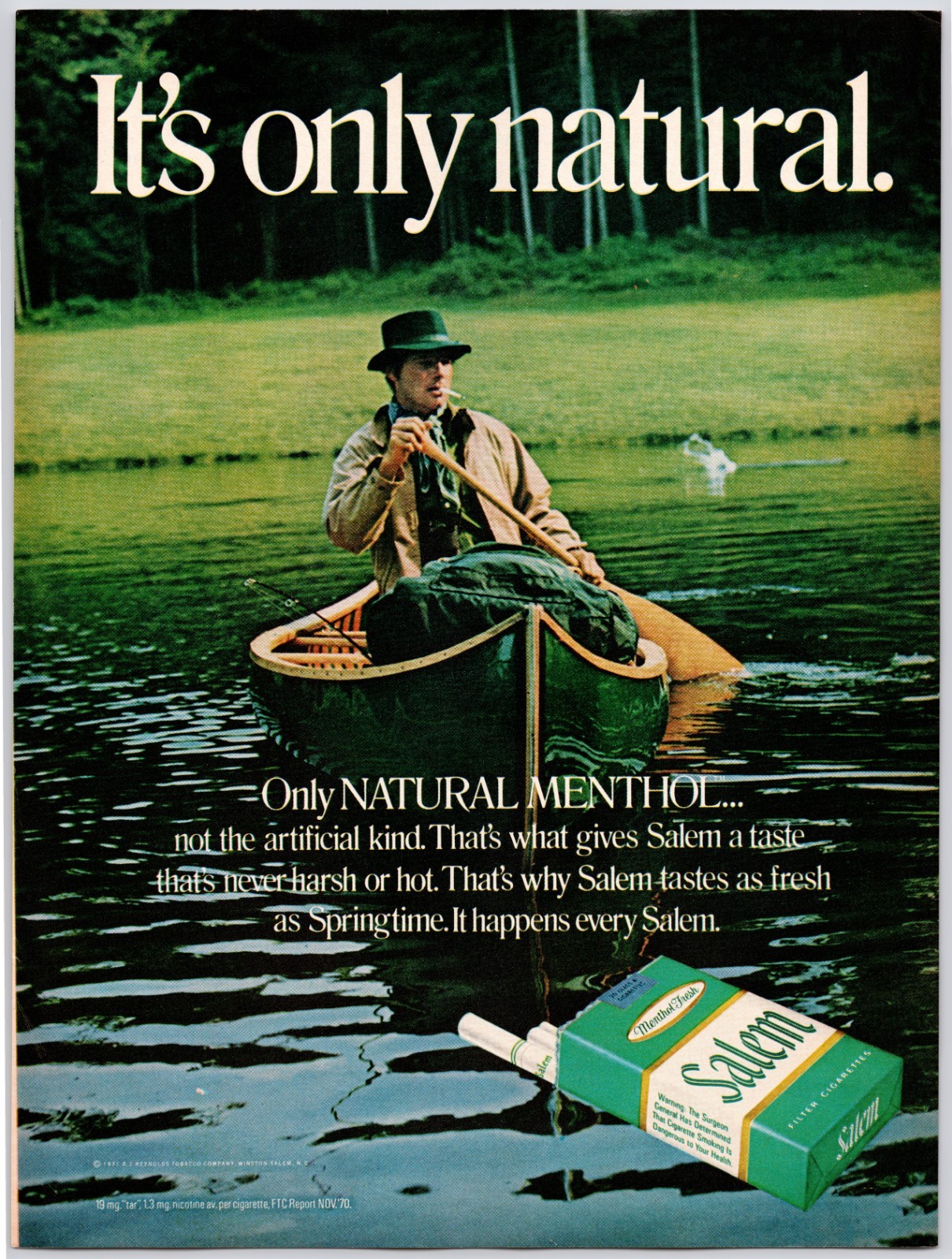 Salem Cigarettes Fisherman Fishing Man Cave Menthols Vintage Print Ad 70s 1971